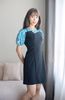 Đầm tay phồng cổ tròn kiểu phối màu V6258