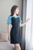 Đầm tay phồng cổ tròn kiểu phối màu V6258