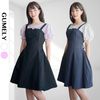 Đầm dạng yếm dễ thương phối áo tay phồng V6355