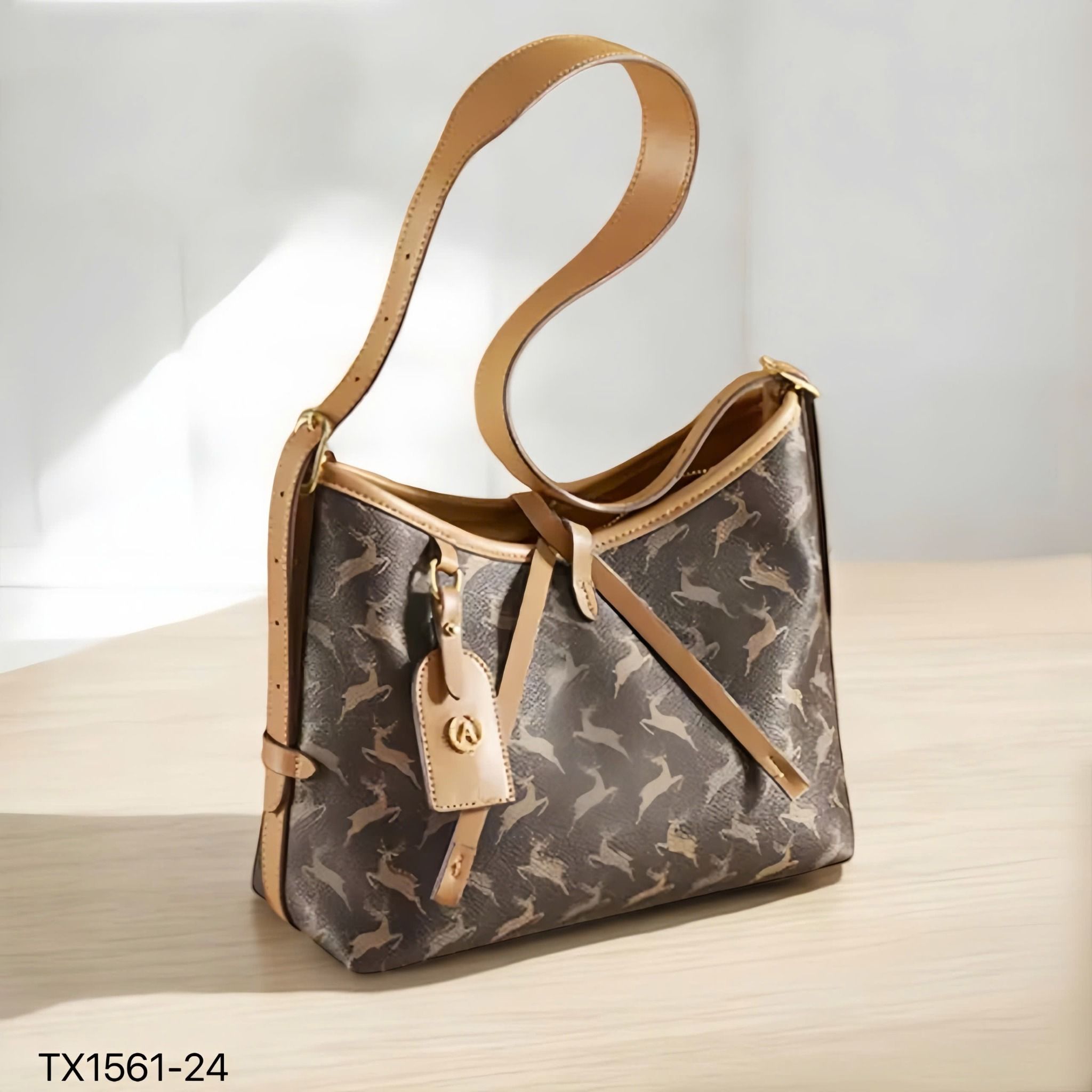 Túi xách A61 xuất dư chữ nhật khoác vai kèm tag da TX1561 / 25x22 / NÂU