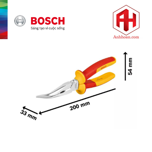 Bosch Kềm mỏ dài mũi cong cách điện 1000V VDE 200 mm 1600A02NE4