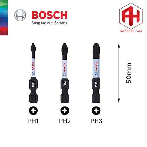 Bosch Bộ 3 đầu vặn vít Impact Control 50mm (PH1, PH2, PH3) 2608522491