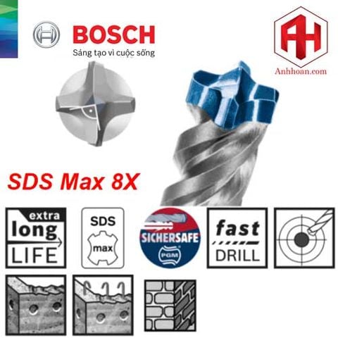 Bosch Mũi khoan bê tông SDS Max 8 size 12-32mm (1 mũi)