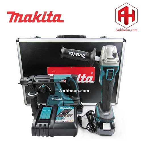 DLX2161X Combo 2 máy pin 18V Makita khoan bê tông DHR242 và mài DGA404