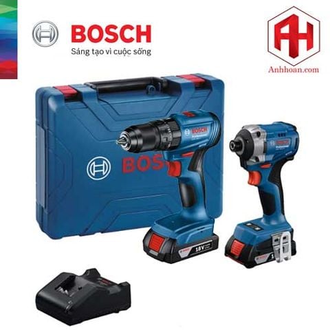 Combo Máy khoan và vặn vít dùng pin Bosch 18V GSB 185-LI & GDR 18V-215 (SET 2x2Ah)
