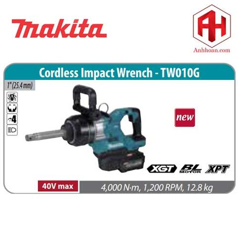 Máy siết bu lông dùng pin 40V Max Makita TW010GZ (1in, 4000Nm)