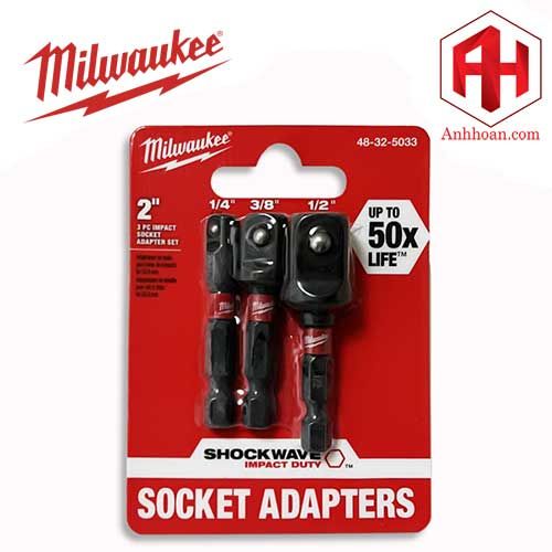 Milwaukee 48-32-5033 Bộ 3 đầu chuyển vít sang Bulong (1/4, 3/8, 1/2in)