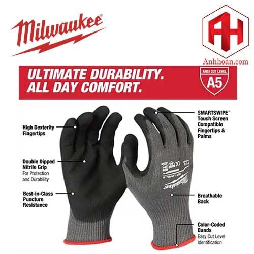 Milwaukee Găng/ Bao tay bảo hộ 48-22-8952 Size L (chống cắt cấp độ 5)