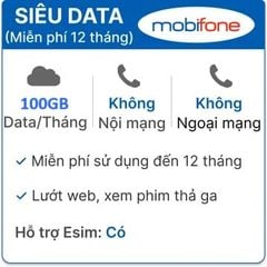 Sim 4G Mobifone siêu data 100GB/Tháng - Miễn phí 12 tháng