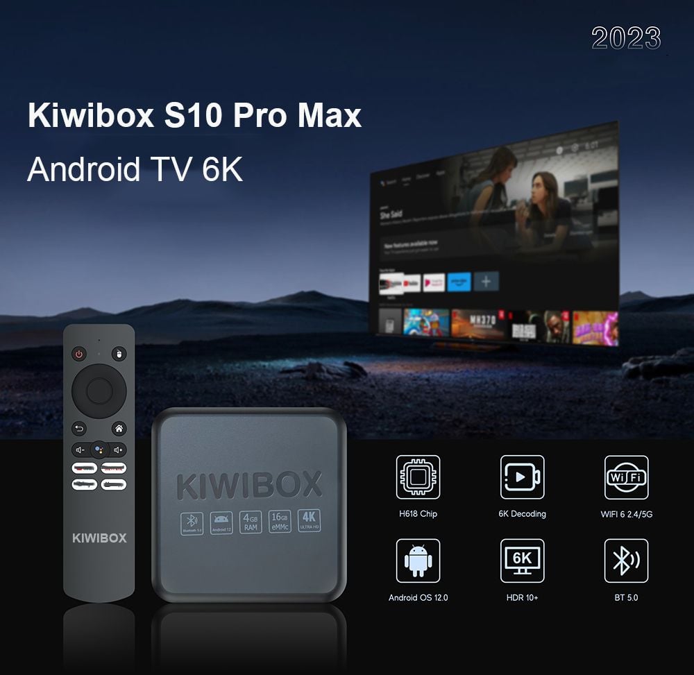 TV Box Kiwi S10 Pro Max RAM 4G Android TV 12 Wifi 6 BT5.0