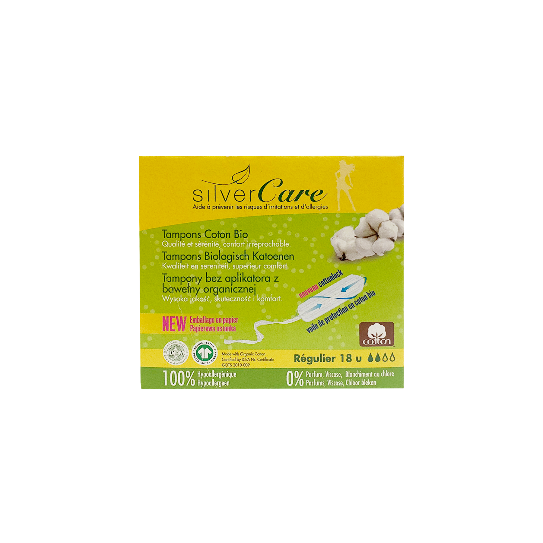 Tampon hữu cơ 2 giọt Silvercare Regular 18 miếng