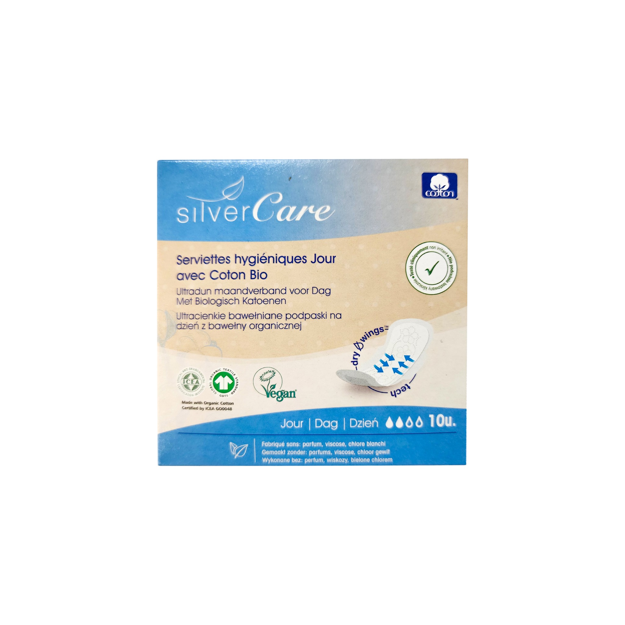 Băng vệ sinh hữu cơ siêu mỏng có cánh ban ngày Silvercare 10 miếng