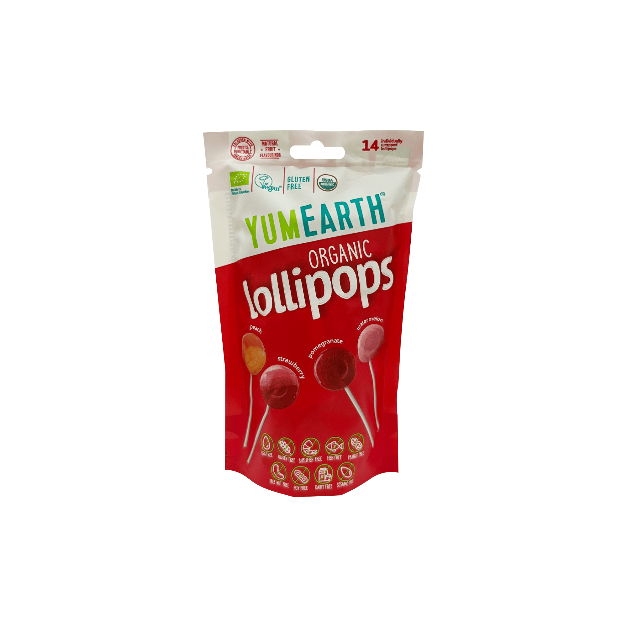 Kẹo mút hữu cơ 4 hương vị trái cây Yumearth 14 chiếc