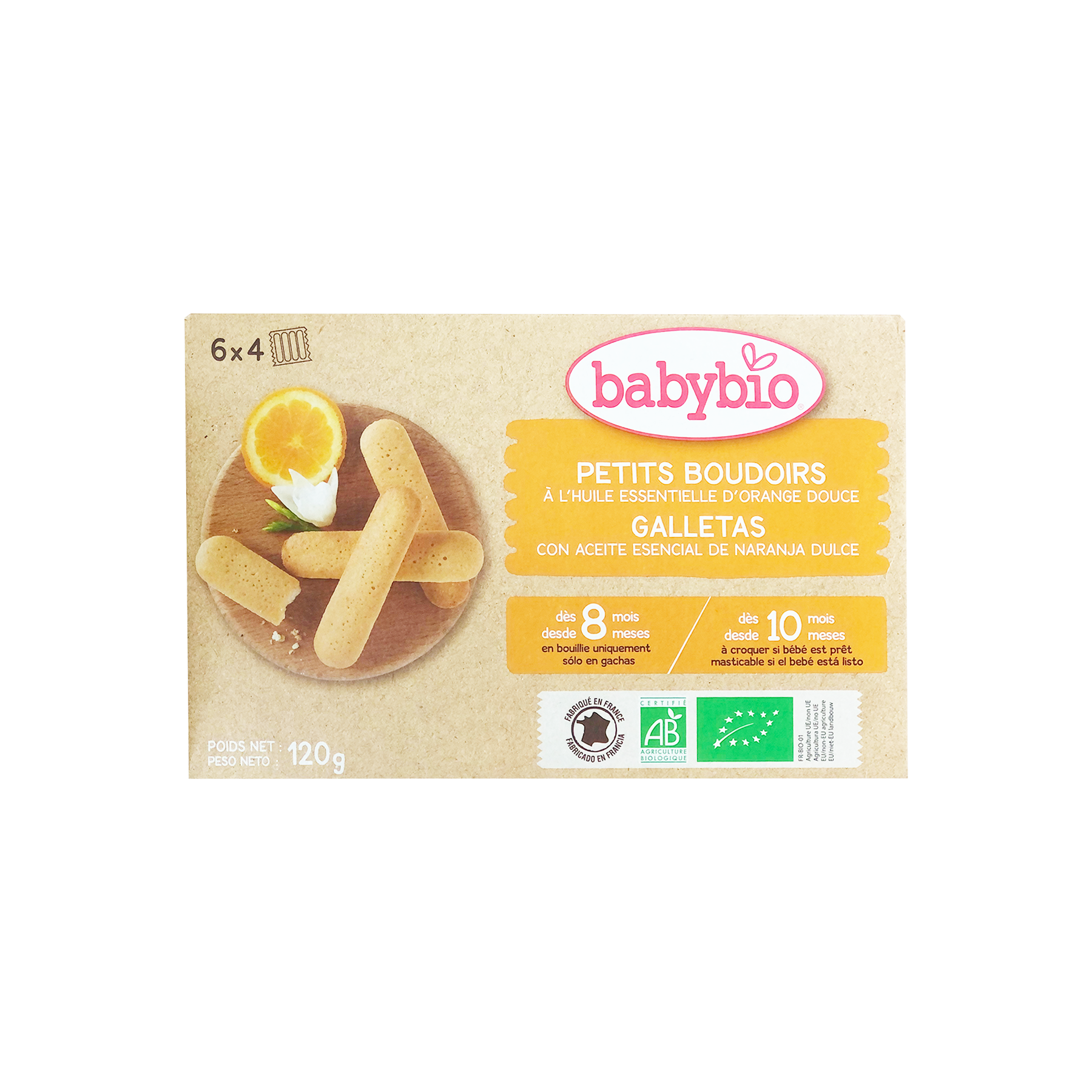 Thực phẩm bổ sung bánh quy ăn dặm hữu cơ cho bé mới mọc răng vị cam Babybio 120g (≥ 8 - 10 tháng)