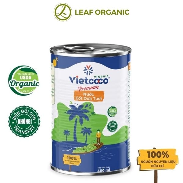 Nước cốt dừa tươi Premium Organic VIETCOCO - Lon 400ml