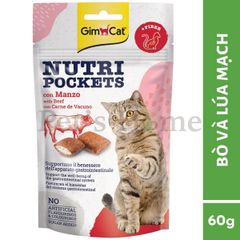 Bánh thưởng Gimcat Nutri Pockets snack viên giòn có nhân không ngũ cốc giúp sạch răng cho mèo Đức 60g
