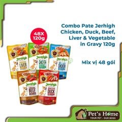 Pate Jerhigh thức ăn uớt dạng thịt sốt bổ sung Vitamin E, Kẽm, Biotin giúp nuôi dưỡng da lông cho chó Thái Lan gói 120g