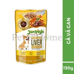 Pate Jerhigh thức ăn uớt dạng thịt sốt bổ sung Vitamin E, Kẽm, Biotin giúp nuôi dưỡng da lông cho chó Thái Lan gói 120g