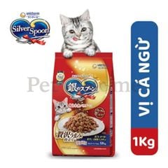 Hạt Silver Spoon [1kg] Thức ăn hạt cho mèo Nhật Bản vị cá ngừ, thịt gà, giảm nôn trớ