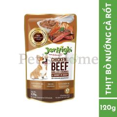 Pate Jerhigh thức ăn uớt dạng thịt sốt bổ sung Vitamin E, Kẽm, Biotin giúp nuôi dưỡng da lông cho chó Thái Lan gói 120g