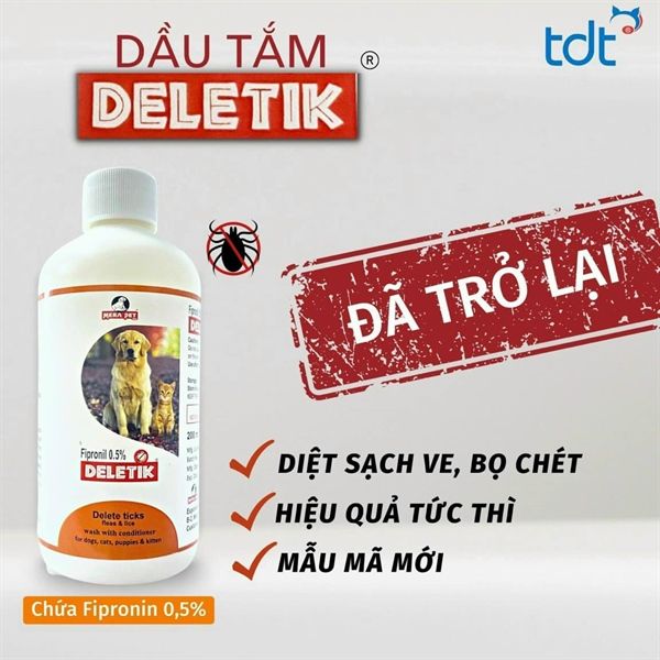 Sữa tắm trị ve cho chó mèo Deletick Fipronil 200ml