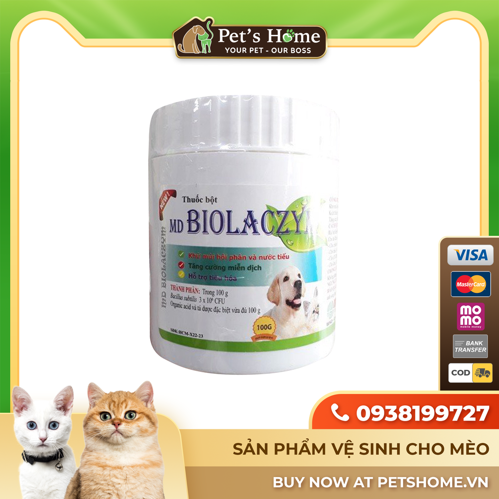 Thuốc bột Biolaczym giảm mùi hôi nước tiểu và phân cho chó mèo 100g