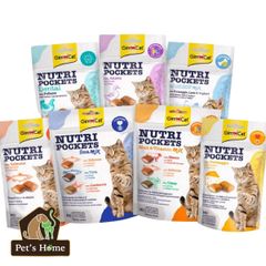 Bánh thưởng Gimcat Nutri Pockets snack viên giòn có nhân không ngũ cốc giúp sạch răng cho mèo Đức 60g