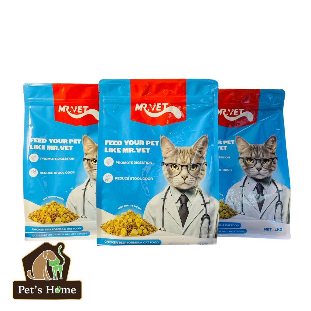 Hạt mèo MR.VET túi 1kg thức ăn mèo Mix thịt sấy