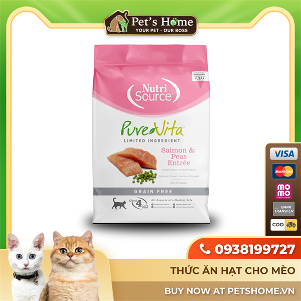 Hạt Nutri Source PureVita Cá hồi và Đậu cho mèo 3kg