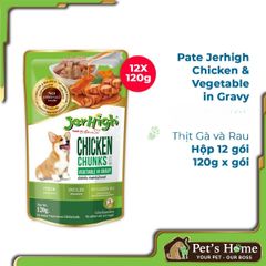 Pate Jerhigh thức ăn uớt dạng thịt sốt bổ sung Vitamin E, Kẽm, Biotin giúp nuôi dưỡng da lông cho chó Thái Lan gói 120g
