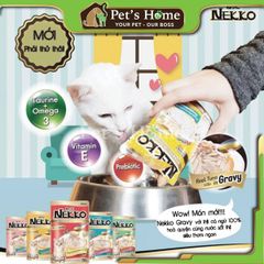 Pate Nekko Gravy thức ăn ướt dạng sốt giúp bổ sung các chất dinh dưỡng cần thiết và hỗ trợ tiêu hoá cho mèo Thái Lan gói 70g