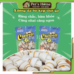 Xương nơ DoggyMan Chewell, da bò kẹp thịt gà cho chó cưng