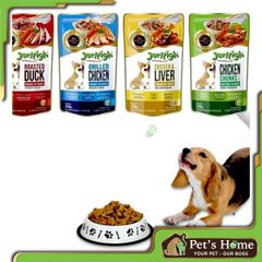 Pate Jerhigh thức ăn uớt dạng thịt sốt bổ sung Vitamin E, Kẽm, Biotin giúp nuôi dưỡng da lông cho chó Thái Lan gói 120g