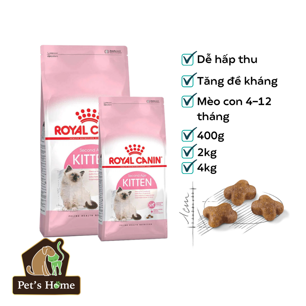 Hạt Royal Canin Kitten [10kg - 4kg] cho mèo con 4-12 tháng tuổi tăng miễn dịch Pháp