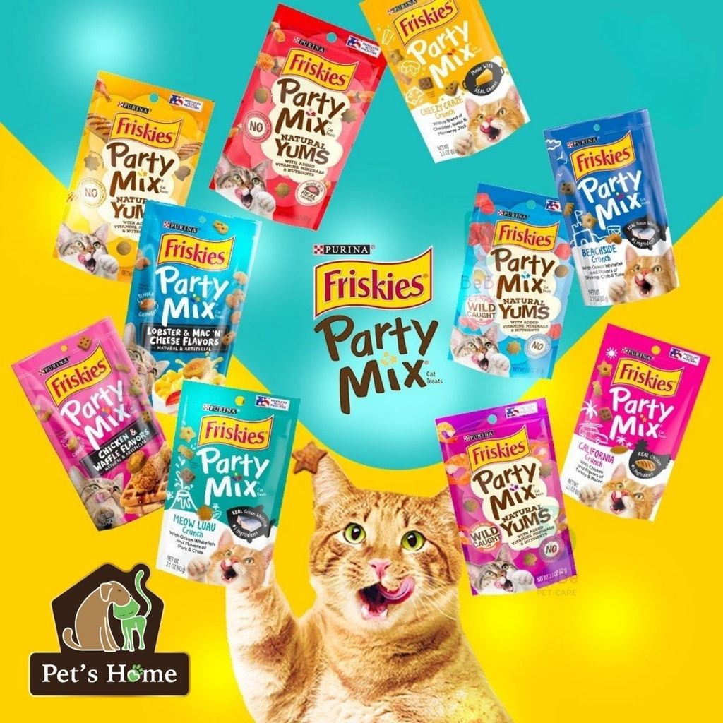 Bánh thưởng Friskies Party Mix snack dạng viên giòn, nhiều hương vị thơm ngon cho mèo chính hãng Mỹ
