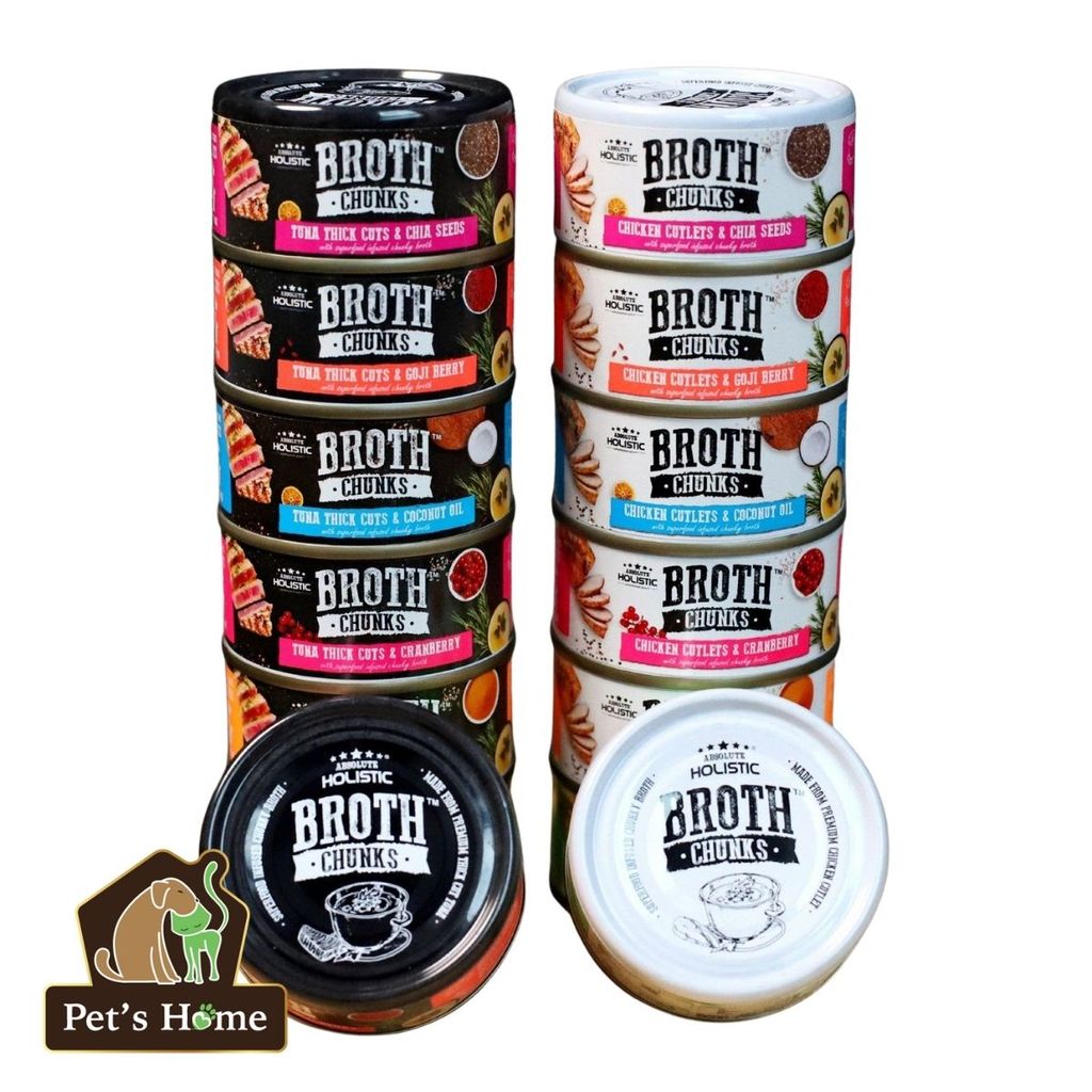 Pate Absolute Holistic Broth Chunks thức ăn mềm ướt cho chó mèo dạng viên thịt sốt lỏng Mỹ lon 80g