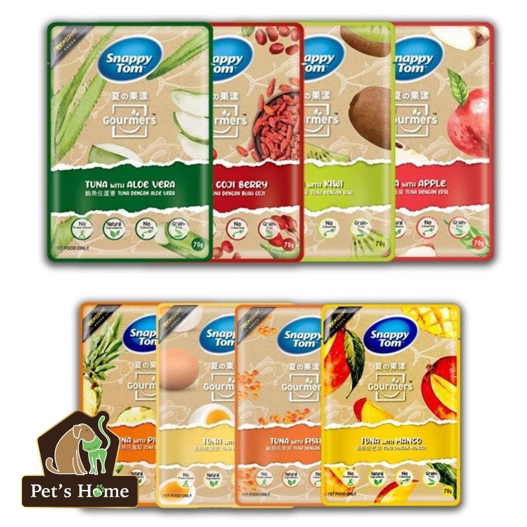 Pate Snappy Tom thức ăn ướt mềm cá ngừ mix trái cây bổ sung chất dinh dưỡng cho mèo Thái Lan gói 70g