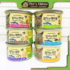 Pate Meowow thức ăn ướt mềm vị cá ngừ trắng giàu omega 3 giúp mượt lông cho mèo Hàn Quốc lon 80g