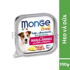 Pate Monge Fresh & Fruit thức ăn mềm ướt cho chó vị thịt, cá, bổ sung trái cây Ý khay 100g