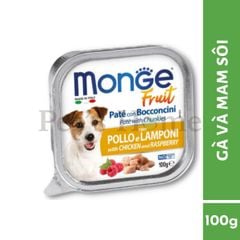 Pate Monge Fresh & Fruit thức ăn mềm ướt cho chó vị thịt, cá, bổ sung trái cây Ý khay 100g