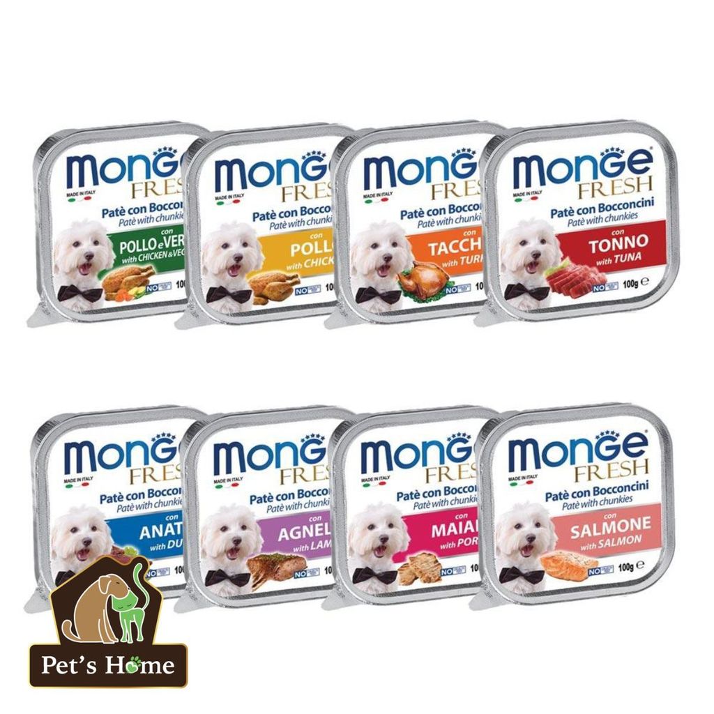 Pate Monge Fresh & Fruit thức ăn mềm ướt cho chó vị thịt, cá, bổ sung trái cây Ý khay 100g