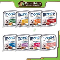 Pate Monge Fresh & Fruit thức ăn mềm ướt cho chó vị thịt, cá, bổ sung trái cây Ý khay 100g