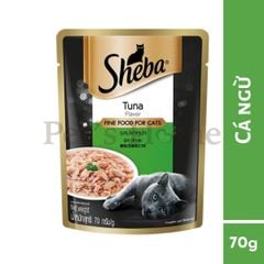 Pate Sheba thức ăn ướt dạng thịt nấu sốt chứa chất xơ và vitamin cần thiết cho mèo Thái Lan gói 70g