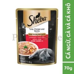 Pate Sheba thức ăn ướt dạng thịt nấu sốt chứa chất xơ và vitamin cần thiết cho mèo Thái Lan gói 70g