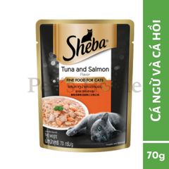 Pate Sheba thức ăn ướt dạng thịt nấu sốt chứa chất xơ và vitamin cần thiết cho mèo Thái Lan gói 70g