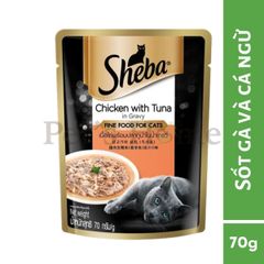 Pate Sheba thức ăn ướt dạng thịt nấu sốt chứa chất xơ và vitamin cần thiết cho mèo Thái Lan gói 70g