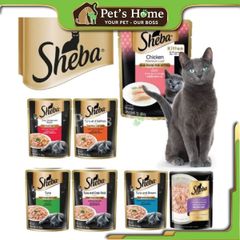 Pate Sheba thức ăn ướt dạng thịt nấu sốt chứa chất xơ và vitamin cần thiết cho mèo Thái Lan gói 70g