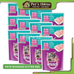 Pate Whiskas thức ăn ướt mềm hỗ trợ tiêu hoá, kích thích vị giác cho mèo con Thái Lan gói 85g