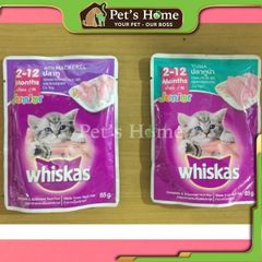 Pate Whiskas thức ăn ướt mềm hỗ trợ tiêu hoá, kích thích vị giác cho mèo con Thái Lan gói 85g