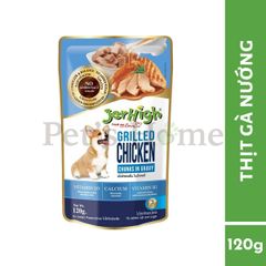 Pate Jerhigh thức ăn uớt dạng thịt sốt bổ sung Vitamin E, Kẽm, Biotin giúp nuôi dưỡng da lông cho chó Thái Lan gói 120g